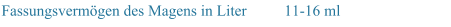 Fassungsvermgen des Magens in Liter 11-16 ml